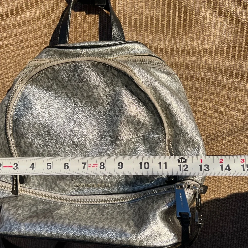 Michael Kors Mini Backpack MK Signature Women’s Leather Black Metallic Silver - Picture 7 of 12